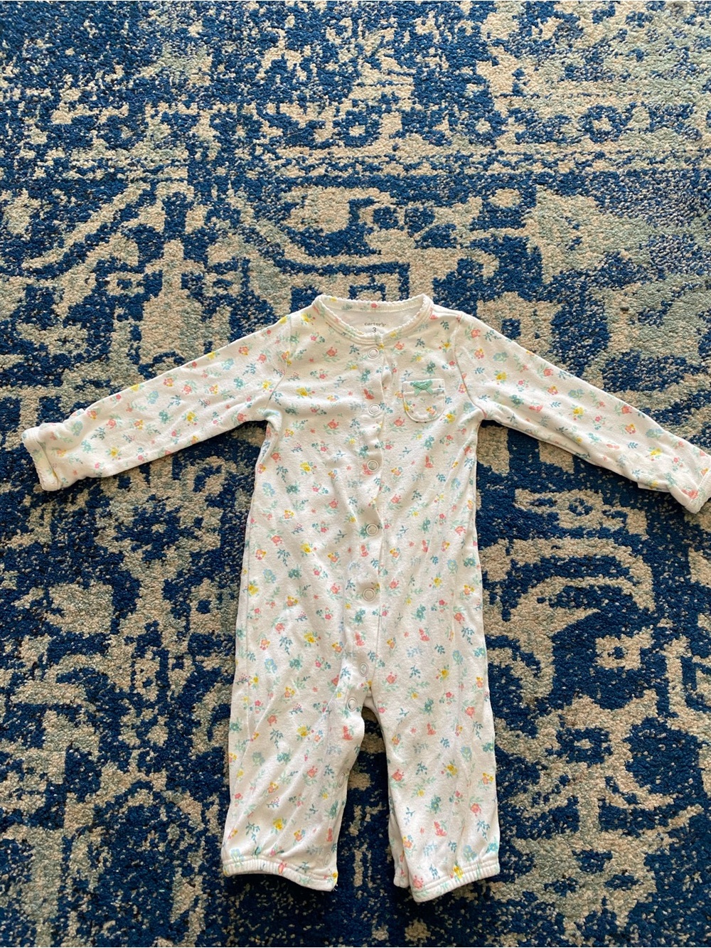 Baby White Floral One-Piece Romper - Long Sleeve